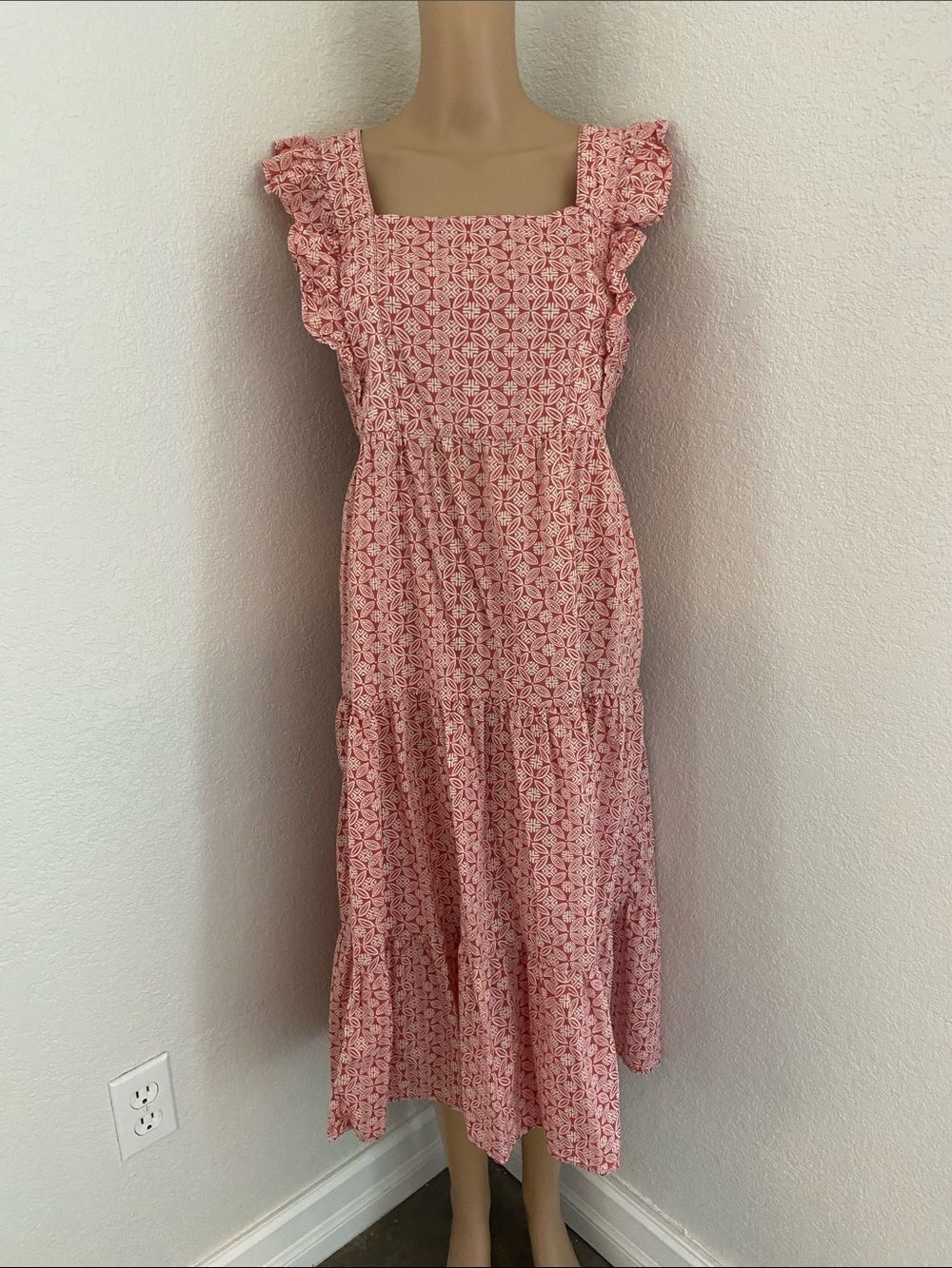 beachlunchlounge cotton Patterned Tiered Sundress cottage core Sz Large